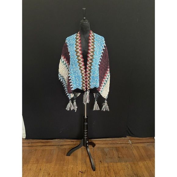 no brand Accessories - Autumn Cape/wrap In Burgundy & teal with Tassels